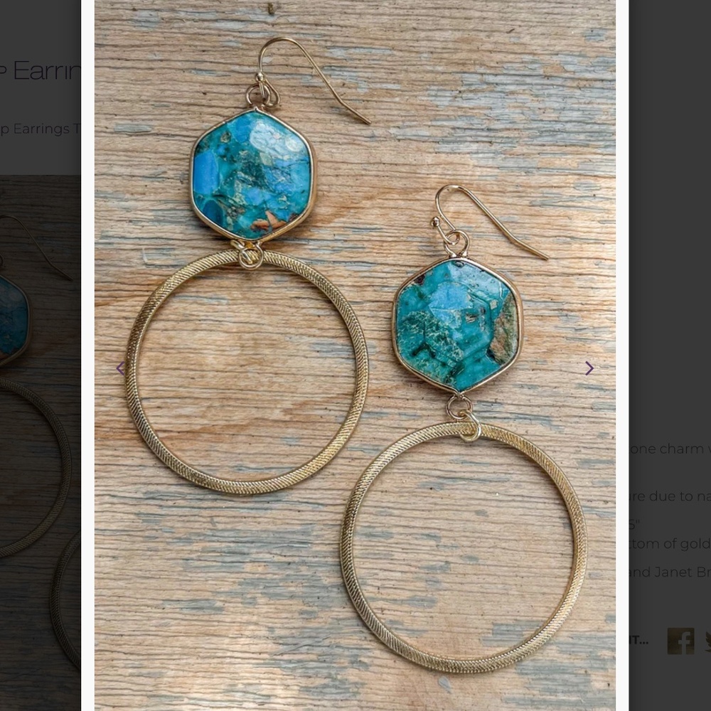 Boho “ Janet 2 “ Bohemian Hoop Earrings with Stone Charm - Picture 2 of 2